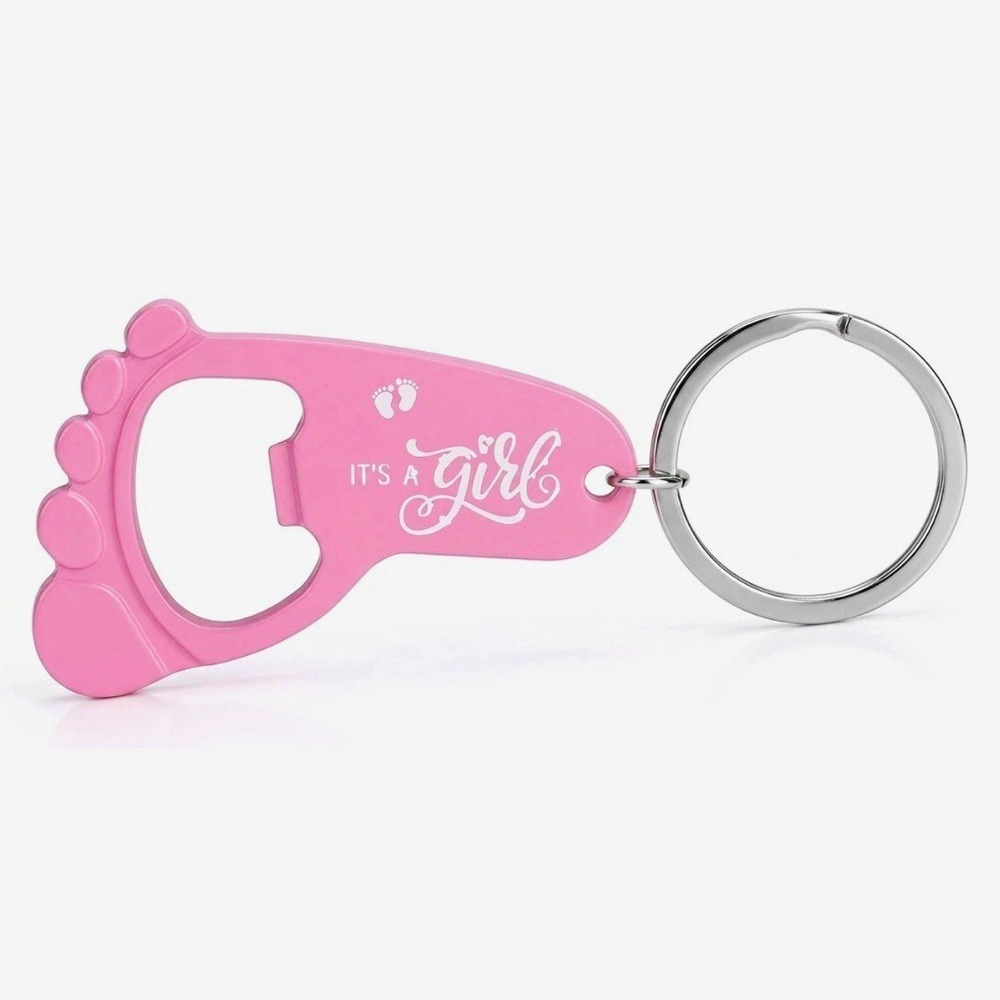 24pc Pink Its a Girl Baby Footprint Bottle Opener Key Ring Baby Shower Favors